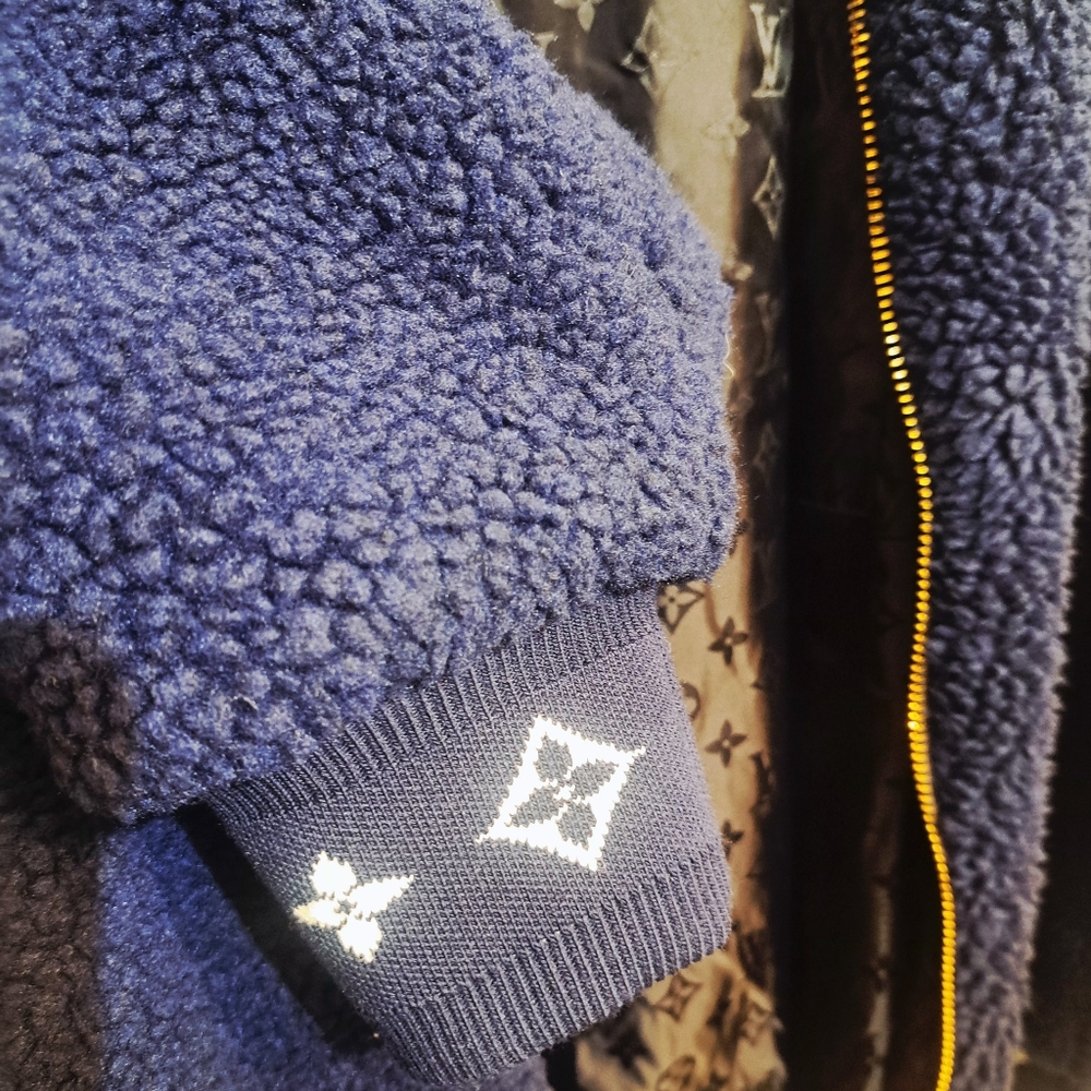 Vintage Louis Vuitton Sherpa Navy Blue Jacket In Excellent Condition XL - Picture 10 of 12